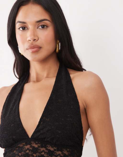 ASOS DESIGN - Sort halterneck-overdel i blondestof, 3 af 4