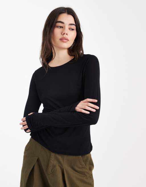 ASOS DESIGN - Sort halvgennemsigtig top med lange ærmer