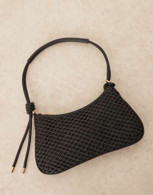 ASOS DESIGN - Sort håndtaske med smalle stropper og skulderrem i åben vævning, 4 af 4