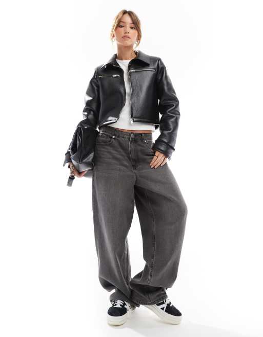 ASOS DESIGN - Sort Harrington-jakke i bonded stof i læderlook