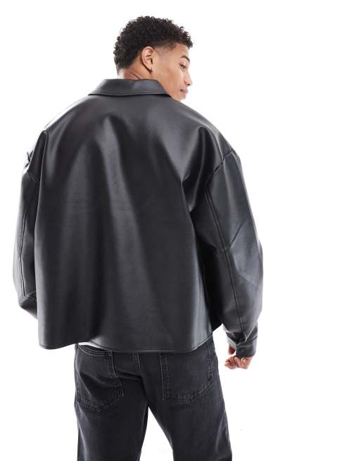 ASOS DESIGN - Sort Harrington-jakke i imiteret læder i firkantet pasform, 4 af 4
