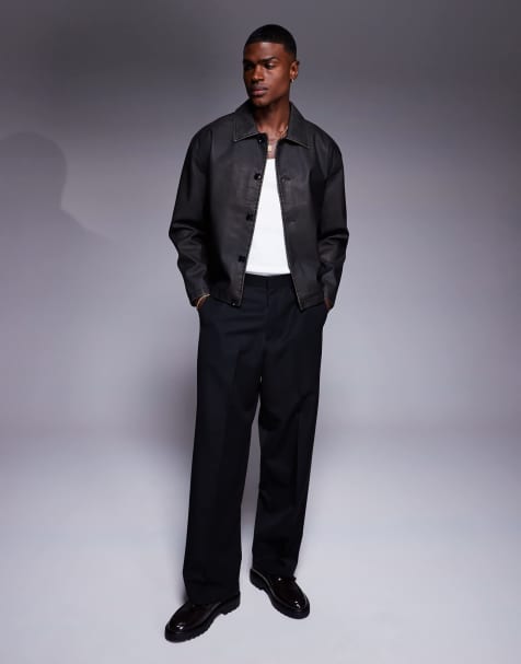 ASOS DESIGN - Sort Harrington-jakke i imiteret læder i firkantet pasform - view 1
