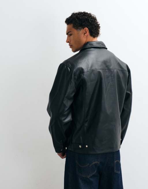 ASOS DESIGN - Sort Harrington-jakke i imiteret læder, 3 af 5