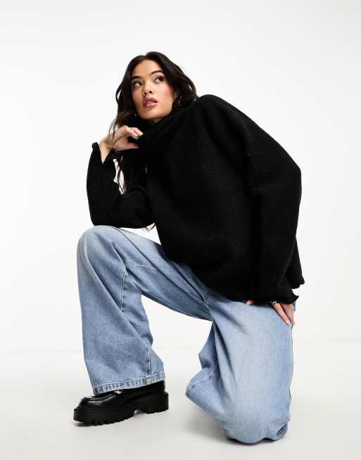 ASOS DESIGN - Sort højhalset trøje i alpakauldsblanding