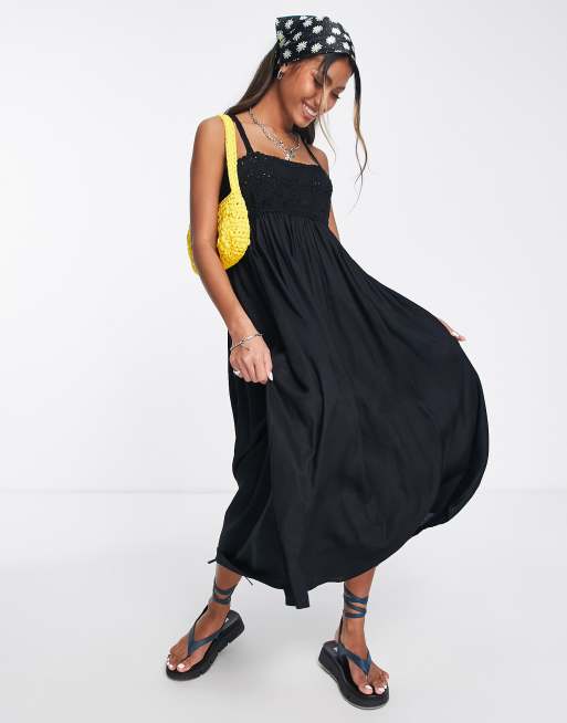 ASOS DESIGN - Sort hæklet midi-sommerkjole i babydoll-stil 