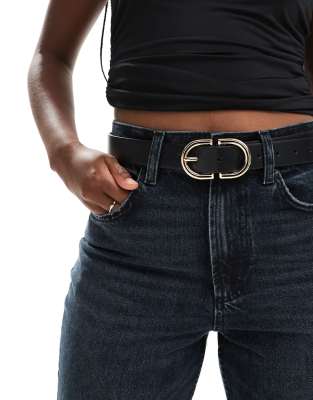 ASOS DESIGN - Sort hofte- og taljebælte til jeans med guldfarvet spænde - view 1
