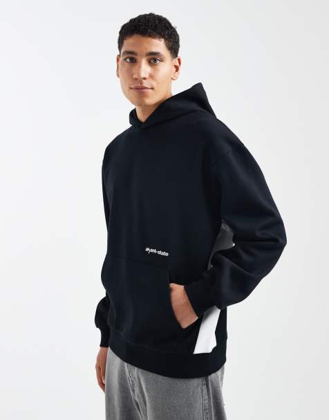 ASOS DESIGN - Sort hættetrøje med afslappet pasform og print samt sidepaneler - view 1