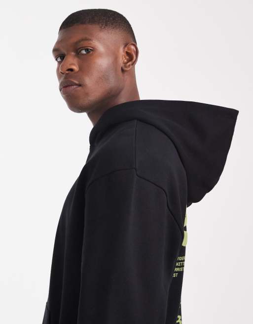 ASOS DESIGN - Sort hættetrøje med tekstprint og vasket effekt, 4 af 5