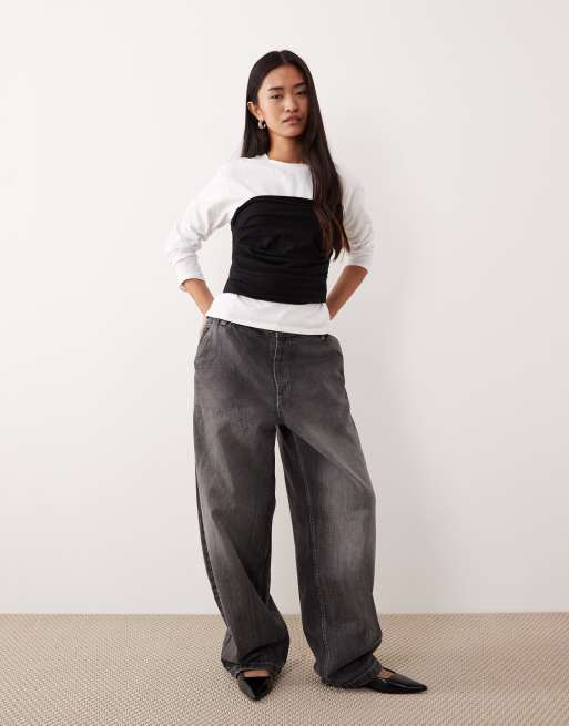 ASOS DESIGN - Sort/hvid figursyet T-shirt med lange ærmer og taljebåndsdetalje, 2 af 4
