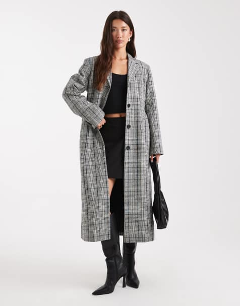 ASOS DESIGN - Sort/hvid frakke med indsyet talje og tern - view 1