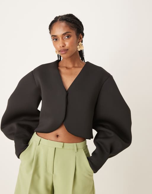 ASOS DESIGN - Sort jakke med ekstremt voluminøse ærmer i scuba-stof