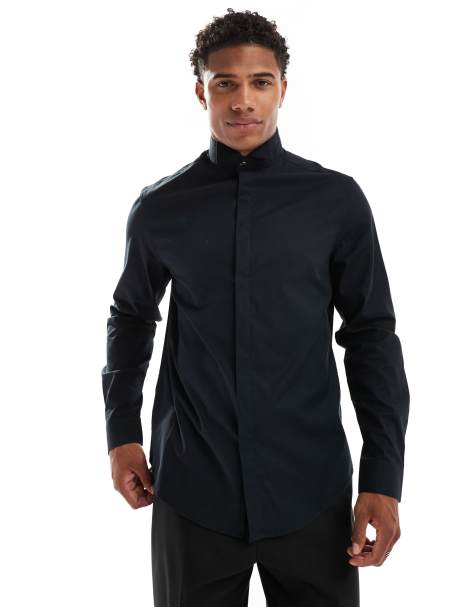 ASOS DESIGN - Sort jakkesætsskjorte med tekstur i regular fit - view 1