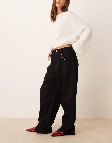 ASOS DESIGN - Sort jeans med barrel-ben og snørehuller - view 1