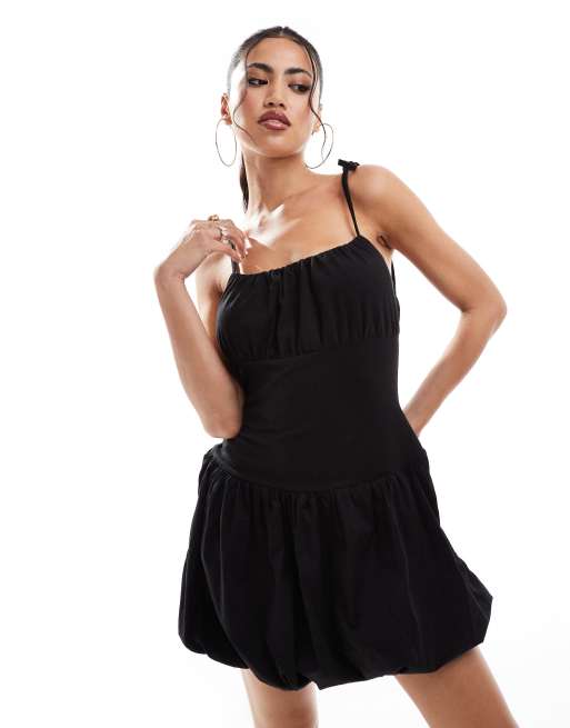 ASOS DESIGN - Sort jersey-minikjole med boblekant i poplin
