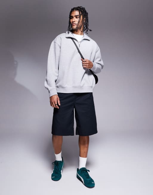 ASOS DESIGN - Sort jorts i hørblanding i længere længde