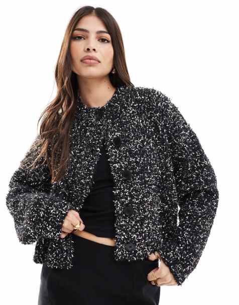 ASOS DESIGN - Sort jule-cardigan med rund hals og glimmer-garn - view 1