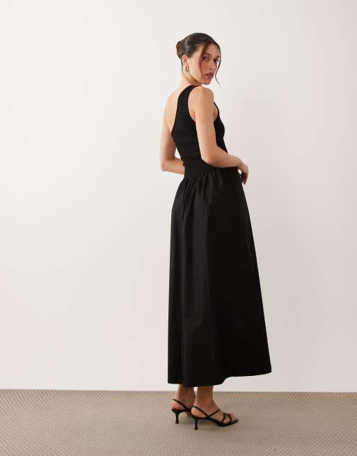 ASOS DESIGN - Sort kjole i midilængde med oneshoulder-design og metaldetalje, 2 af 4