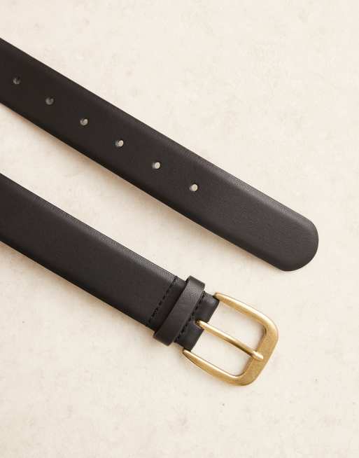 ASOS DESIGN - Sort klassisk talje- og hoftebælte til jeans med guldfarvet spænde med antik finish, 2 af 3
