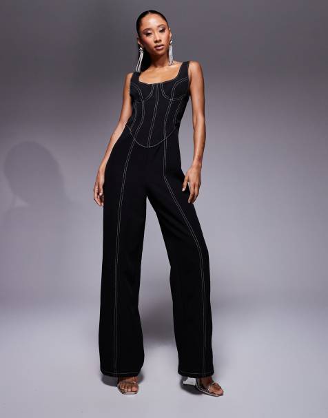 ASOS DESIGN - Sort korset-jumpsuit med topsyninger og struktur - view 1