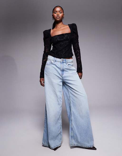 ASOS DESIGN - Sort korset-top med lange ærmer i blondestof, 3 af 4