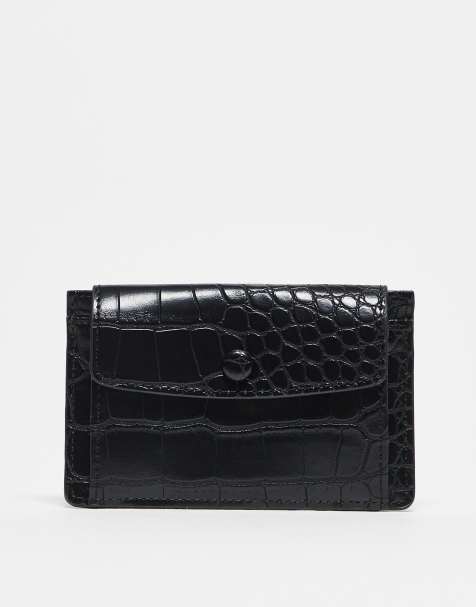 ASOS DESIGN - Sort kortholder i imiteret krokodilleskind med trykknap - view 1