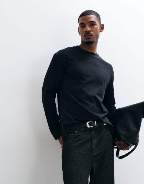 ASOS DESIGN - Sort kraftig afslappet T-shirt med lange ærmer - view 1