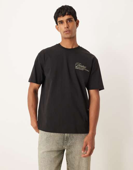 ASOS DESIGN - Sort kraftig afslappet T-shirt med print på ryggen, 3 af 5