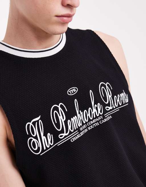 ASOS DESIGN - Sort kraftig tanktop med paneler på skuldrene, tekstur og grafisk print i regular fit, 2 af 5