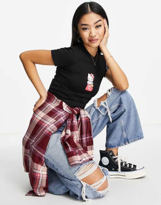 ASOS DESIGN - Sort, krympet T-shirt med Hello Kitty, 3 af 4