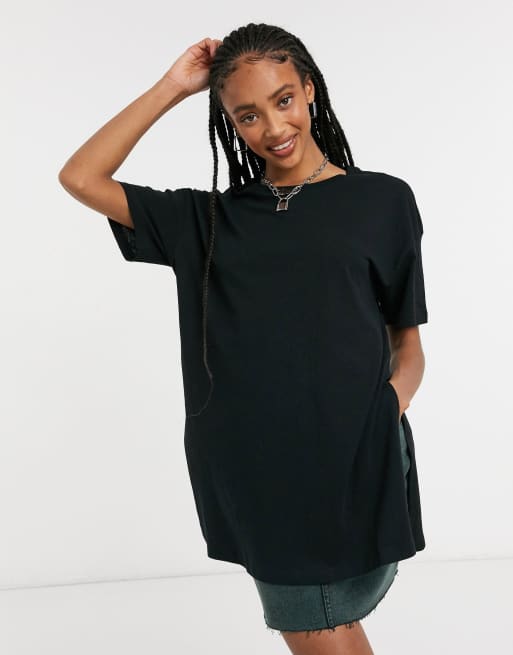 Bitterhed tør præmie ASOS DESIGN — Sort lang T-shirt med slids | ASOS