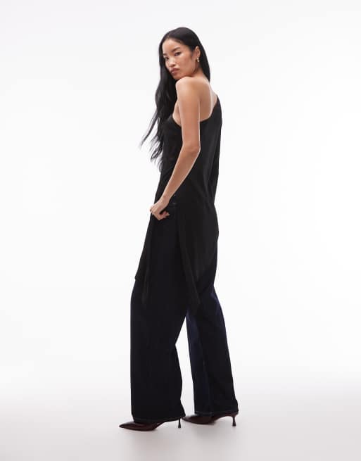 ASOS DESIGN - Sort lang top med én skulder i satin, 4 af 4