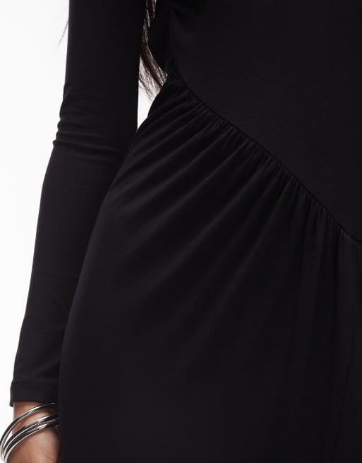 ASOS DESIGN - Sort langærmet maxikjole med åben ryg og rynket talje, 3 af 4