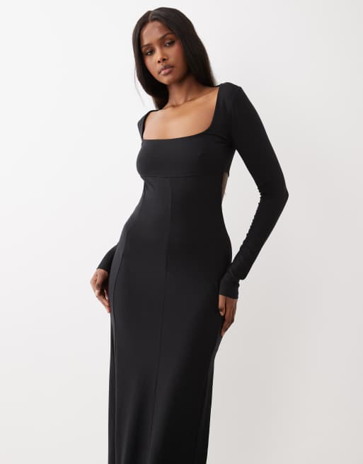 ASOS DESIGN - Sort langærmet maxikjole med udskæringsdetalje og rynker bagpå, 3 af 4