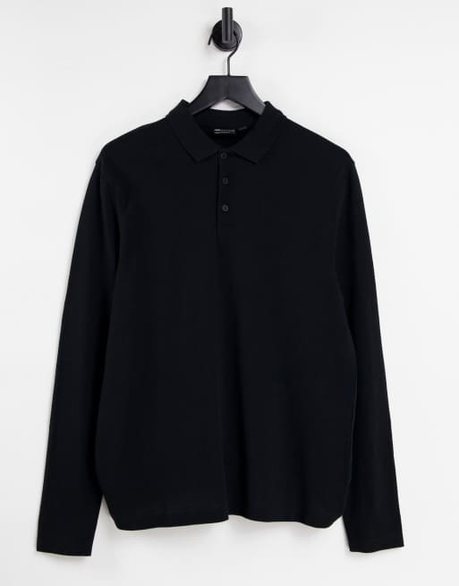 ASOS DESIGN - Sort langærmet polo i piqué