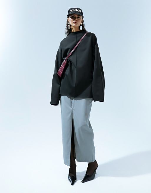 ASOS DESIGN - Sort langærmet sweatshirt i scuba-stof med slids i siderne