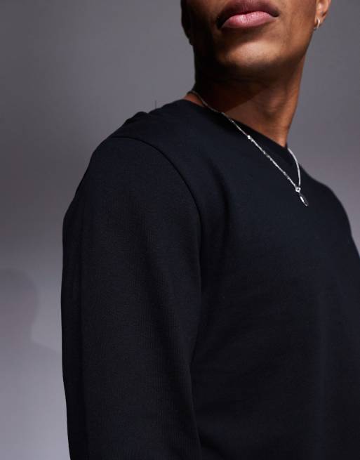 ASOS DESIGN - Sort langærmet T-shirt i kraftigt stof med V-hals , 2 af 4