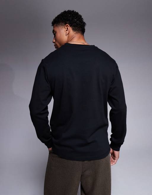 ASOS DESIGN - Sort langærmet T-shirt i kraftigt stof med V-hals , 4 af 4