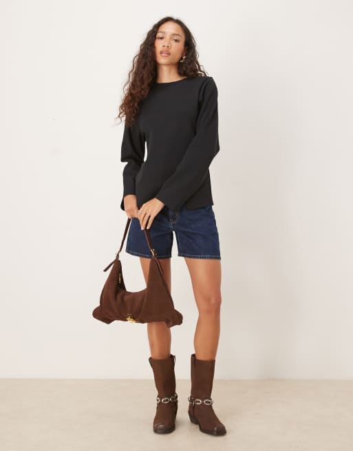 ASOS DESIGN - Sort langærmet T-shirt med interlock-sømme foran, 2 af 4