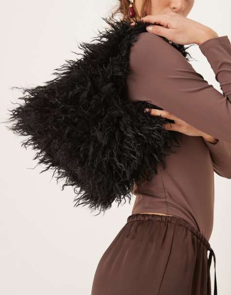 ASOS DESIGN - Sort lille tote-taske i krøllet imiteret pels - view 1
