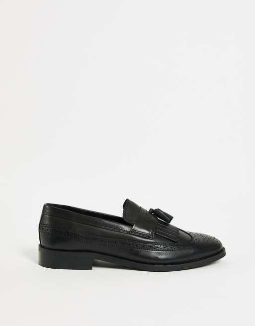 ASOS DESIGN - Sort loafers i skinnende læder med brogue-detalje