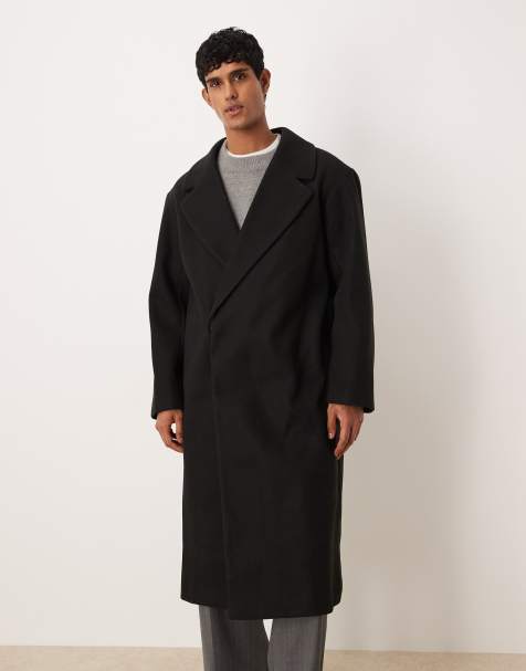 ASOS DESIGN - Sort longline-frakke med uldlook - view 1