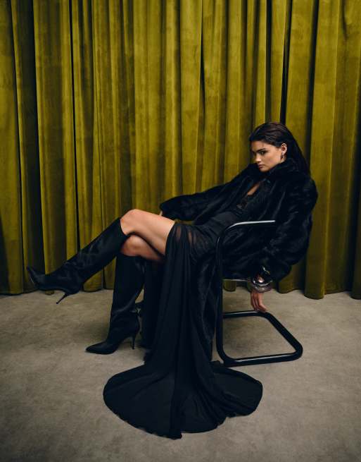 ASOS DESIGN - Sort longline-kørefrakke i imiteret pels, 3 af 4