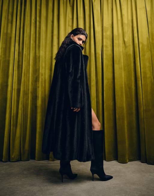 ASOS DESIGN - Sort longline-kørefrakke i imiteret pels, 4 af 4