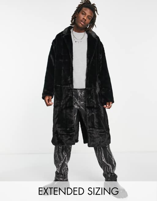 ASOS DESIGN - Sort longline-overfrakke i imiteret pels