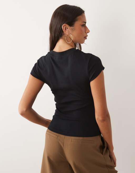 ASOS DESIGN - Sort longline-T-shirt med rund hals i krympet ribstrik, 2 af 4