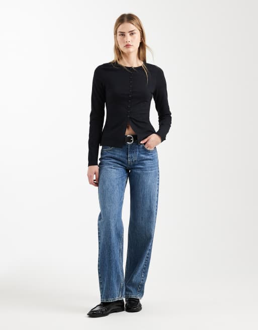 ASOS DESIGN - Sort longline-top med gennemgående knapper i bomuld, 2 af 4