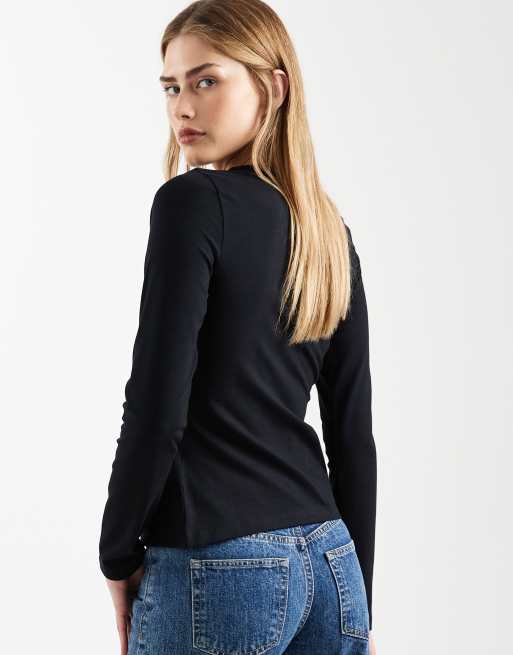 ASOS DESIGN - Sort longline-top med gennemgående knapper i bomuld, 4 af 4