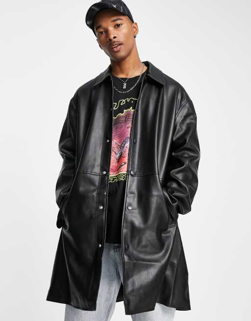 ASOS DESIGN - Sort longline-trenchcoat i imiteret læder