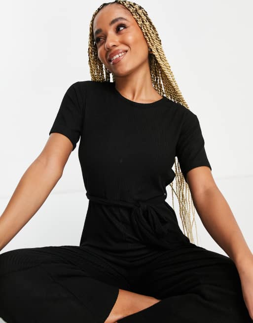 ASOS DESIGN - Sort lounge-jumpsuit i superblød ribstrik