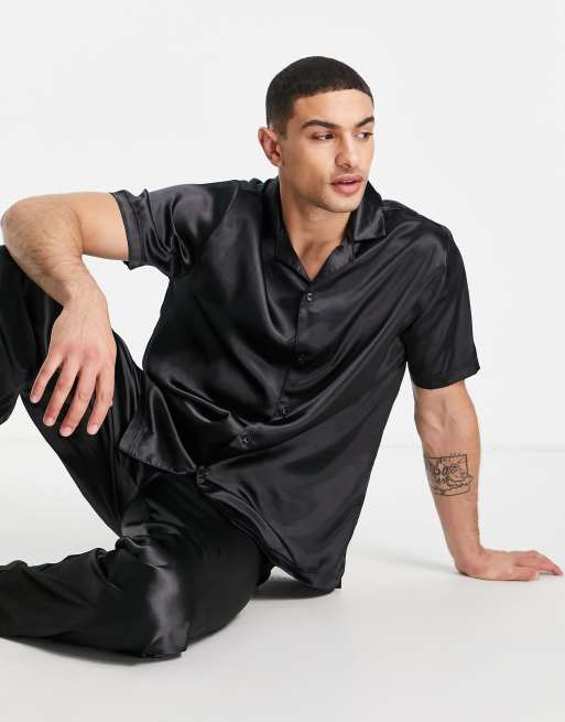 ASOS DESIGN -Sort lounge-pyjamassæt i satin